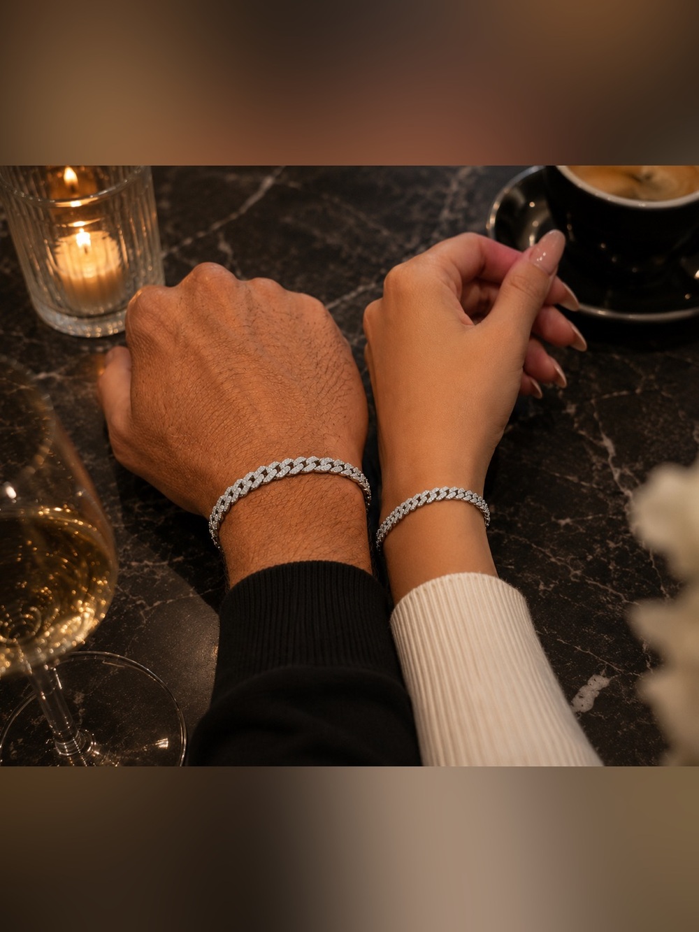 His & Hers Matching Sterling Silver Moissanite Cuban Link Bracelet Set 7” & 8”